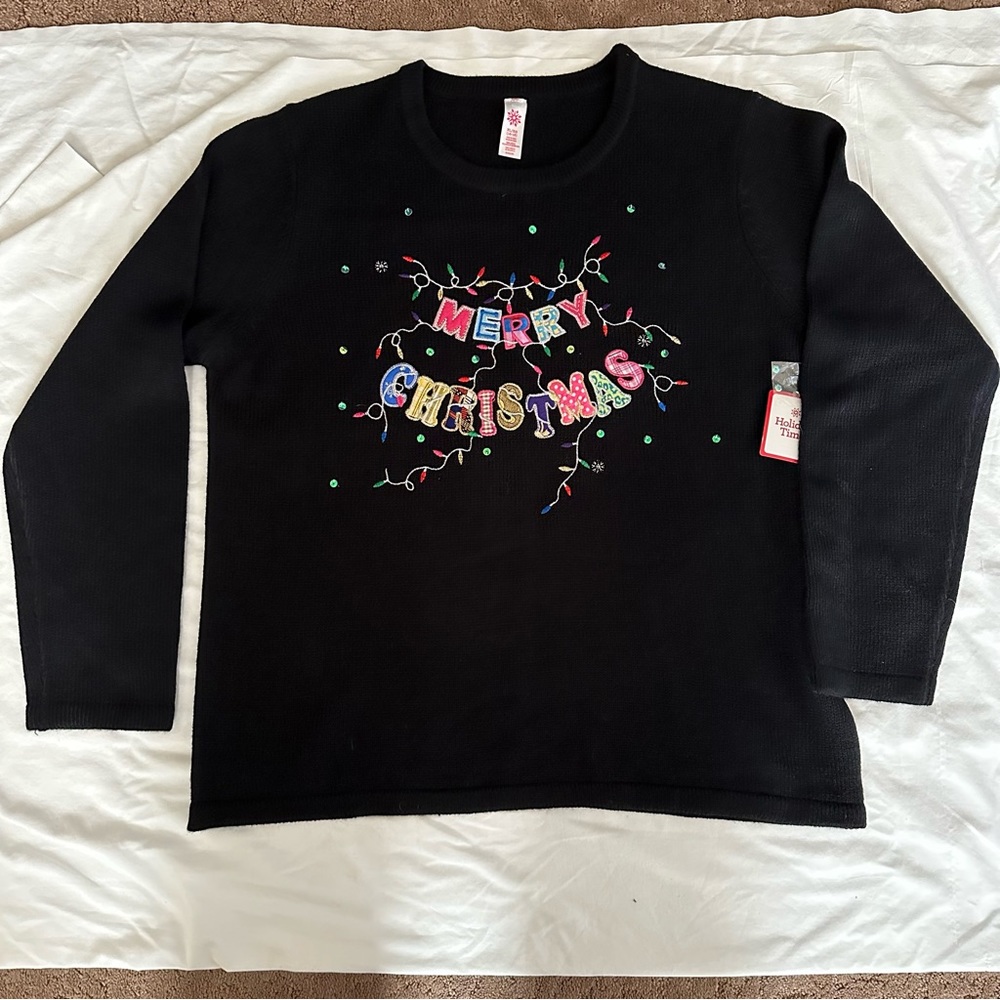 Ladies XL Black “Merry Christmas” sweater NWT